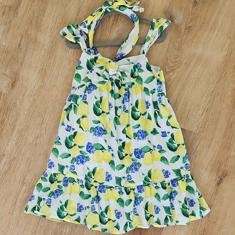 Janie and Jack, Size 5 Cotton Sundress, Lemons & Flowers, Headband Included